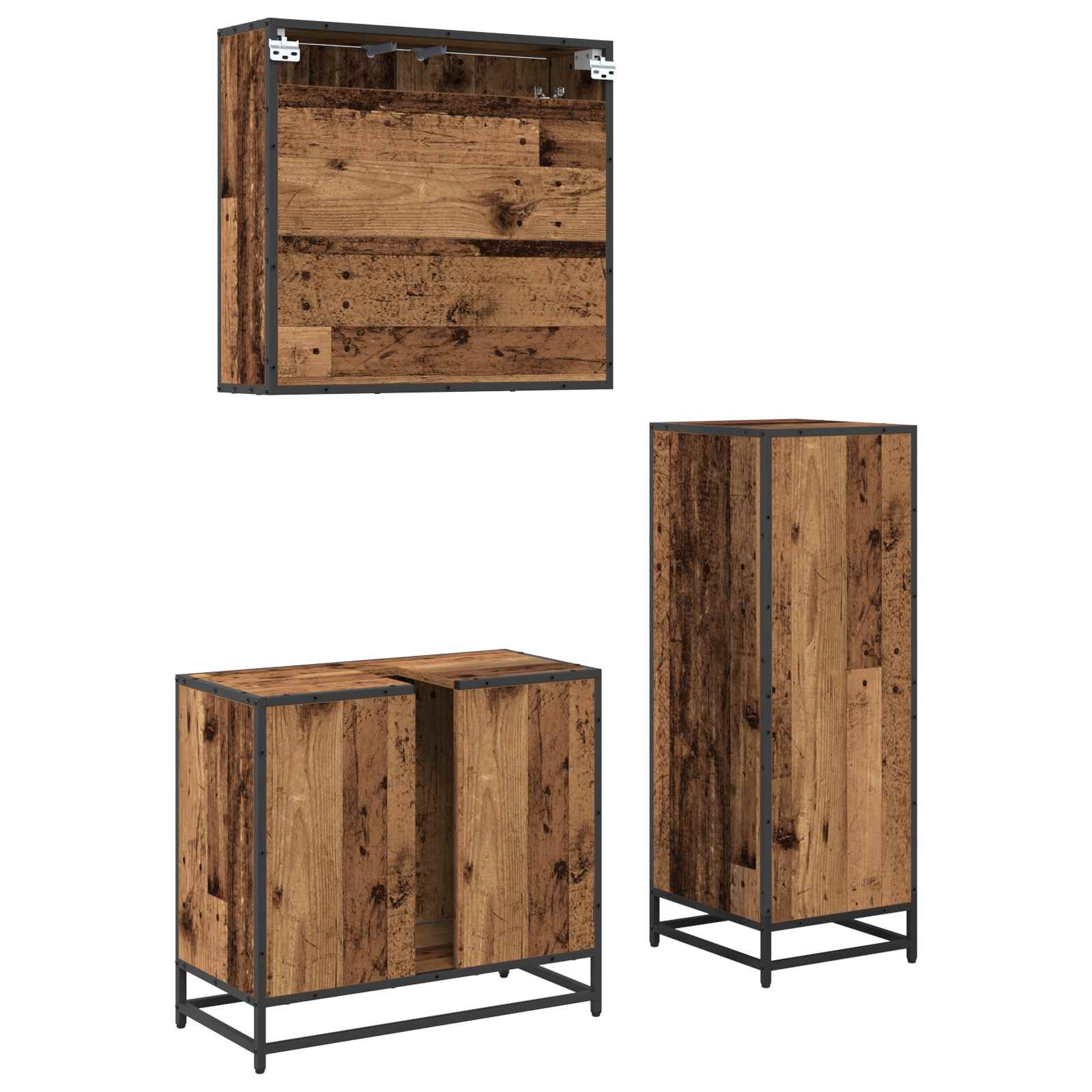Juego de muebles de baño con cajón 3 pcs Madera envejecida