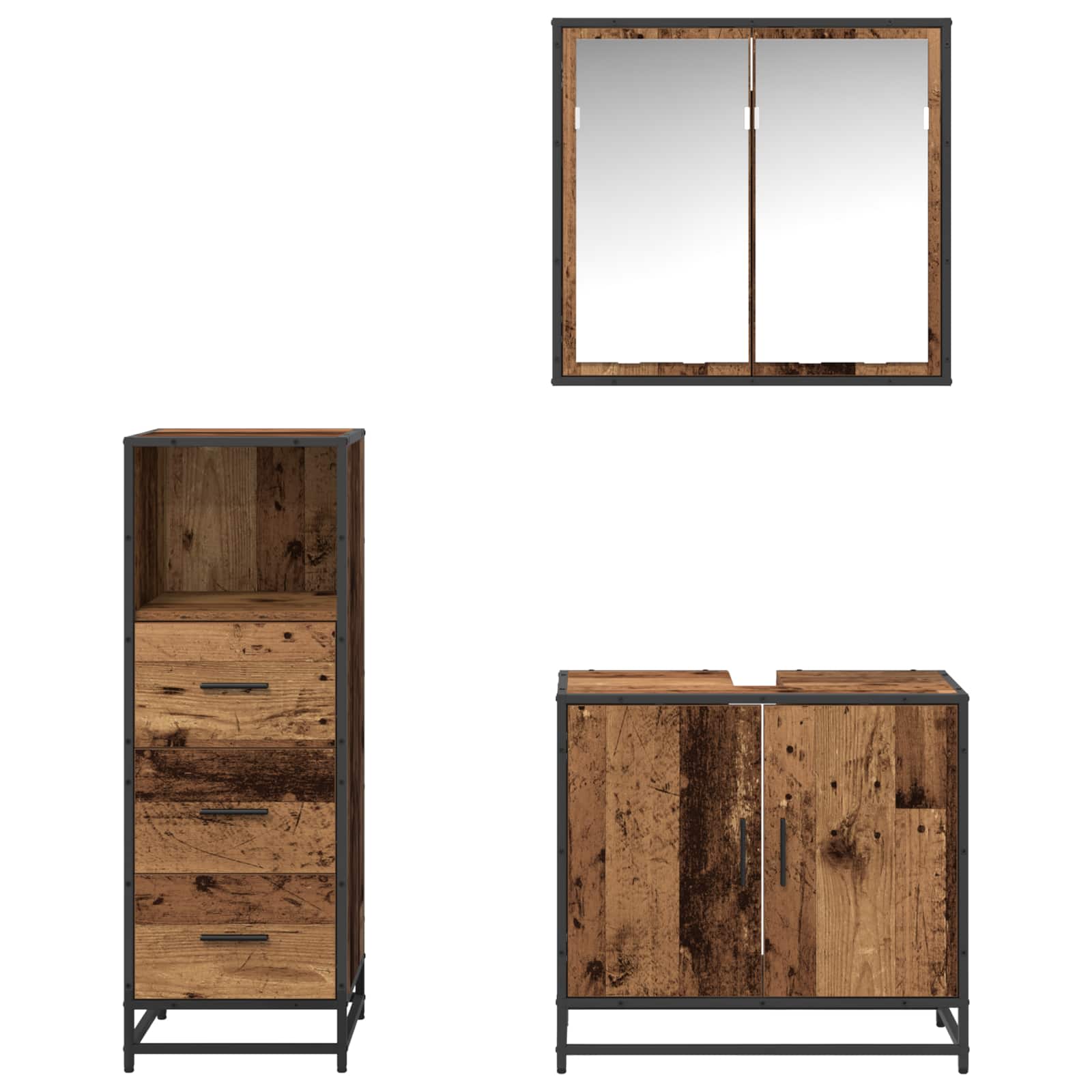 Juego de muebles de baño con cajón 3 pcs Madera envejecida