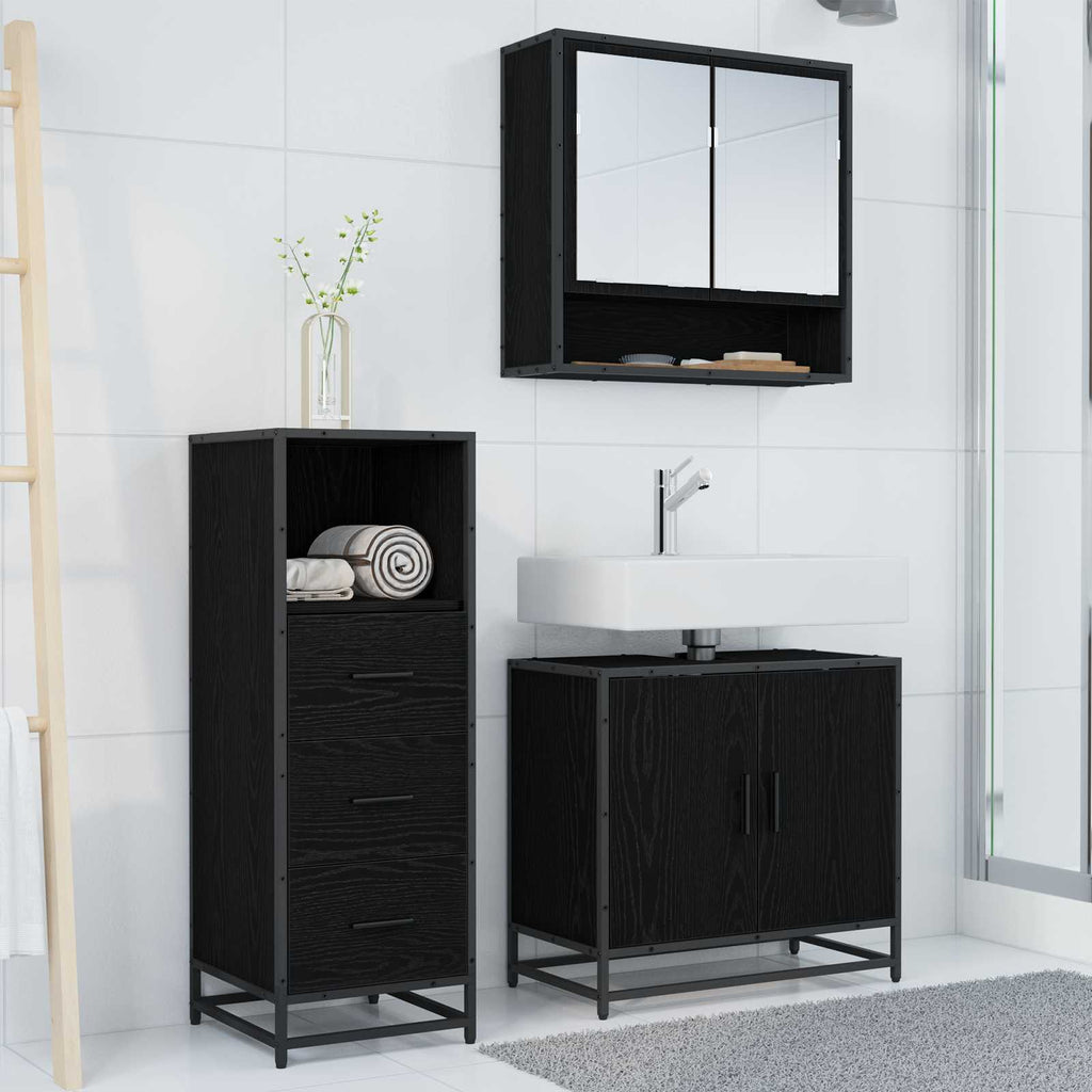 Juego de muebles de baño 3 pcs Roble Negro Madera de ingeniería