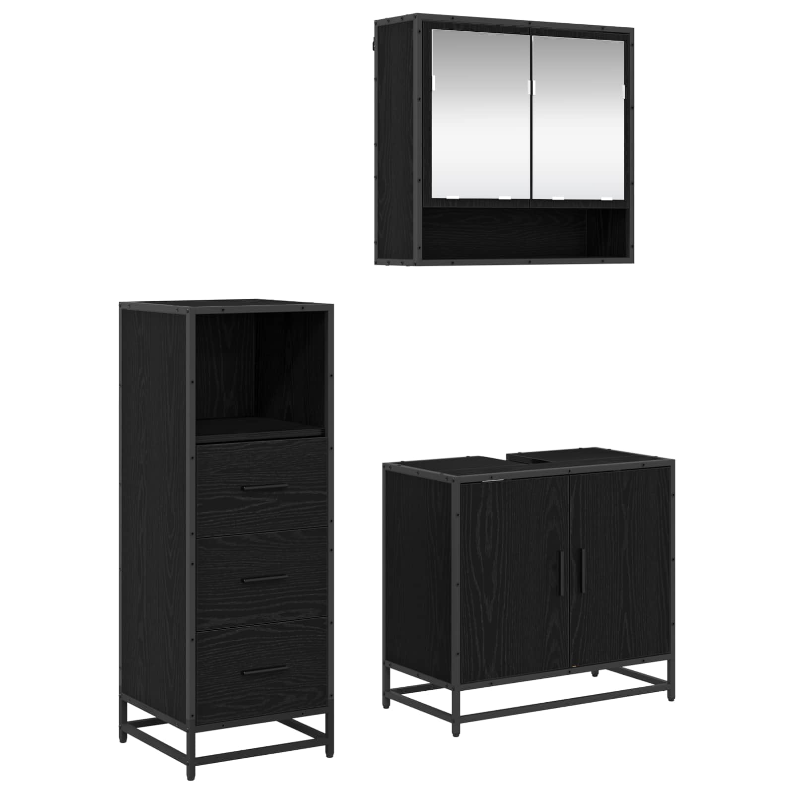 Juego de muebles de baño 3 pcs Roble Negro Madera de ingeniería