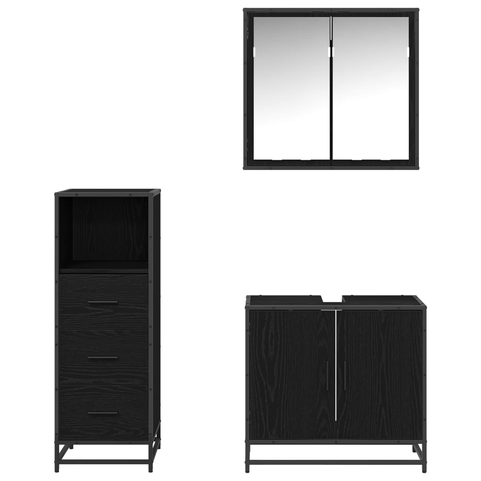 Juego de muebles de baño 3 pcs Roble Negro Madera de ingeniería