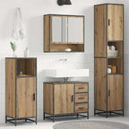 Juego de muebles de baño con cajón 4 pcs Roble artesanal