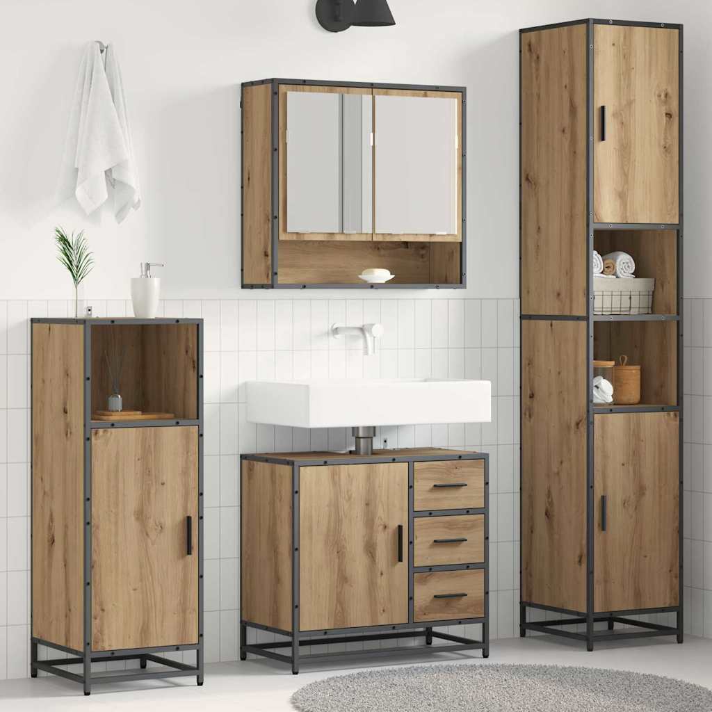Juego de muebles de baño con cajón 4 pcs Roble artesanal