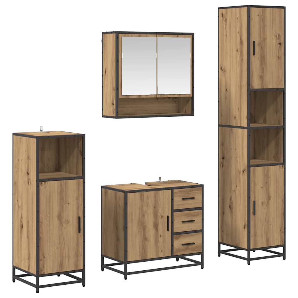 Juego de muebles de baño con cajón 4 pcs Roble artesanal