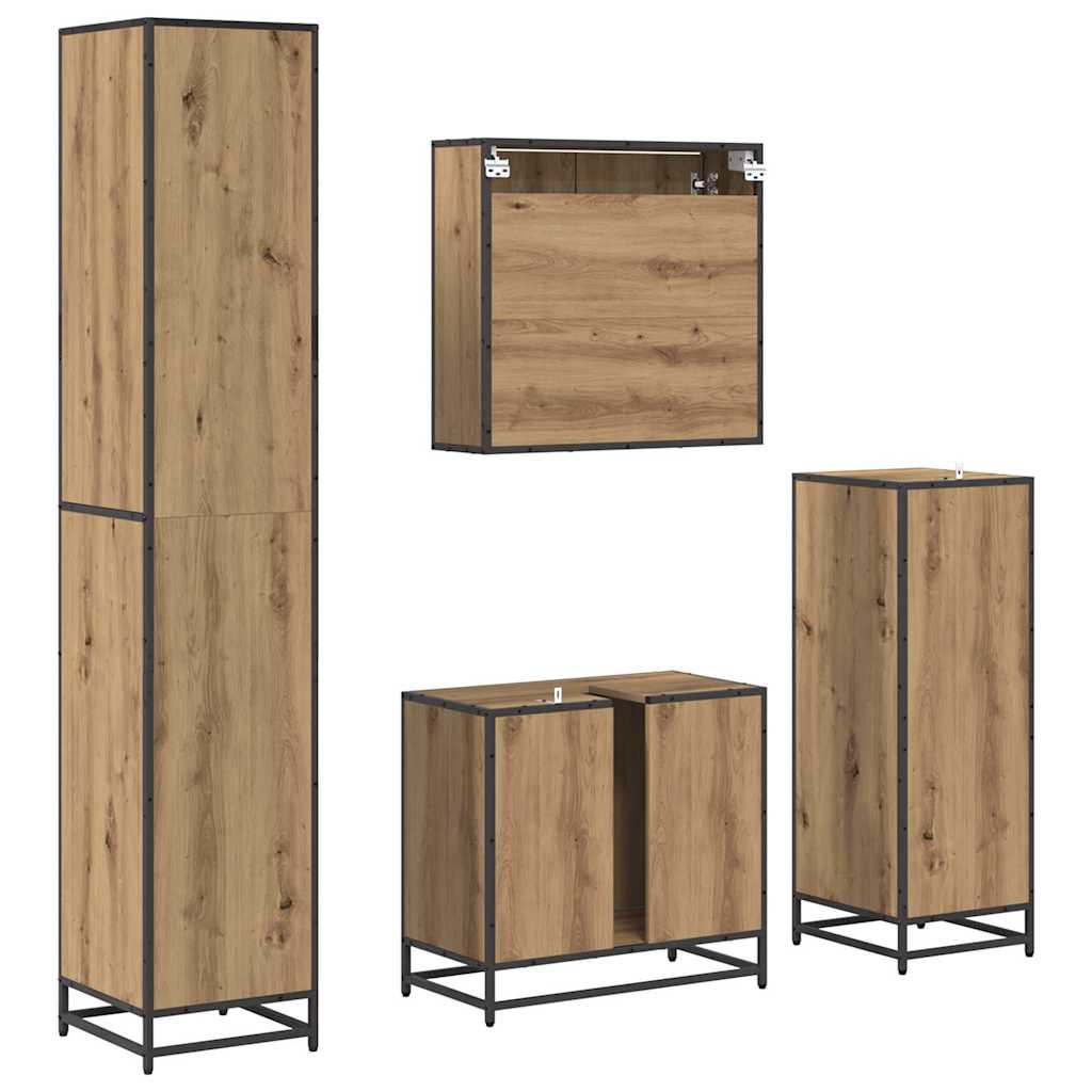 Juego de muebles de baño con cajón 4 pcs Roble artesanal