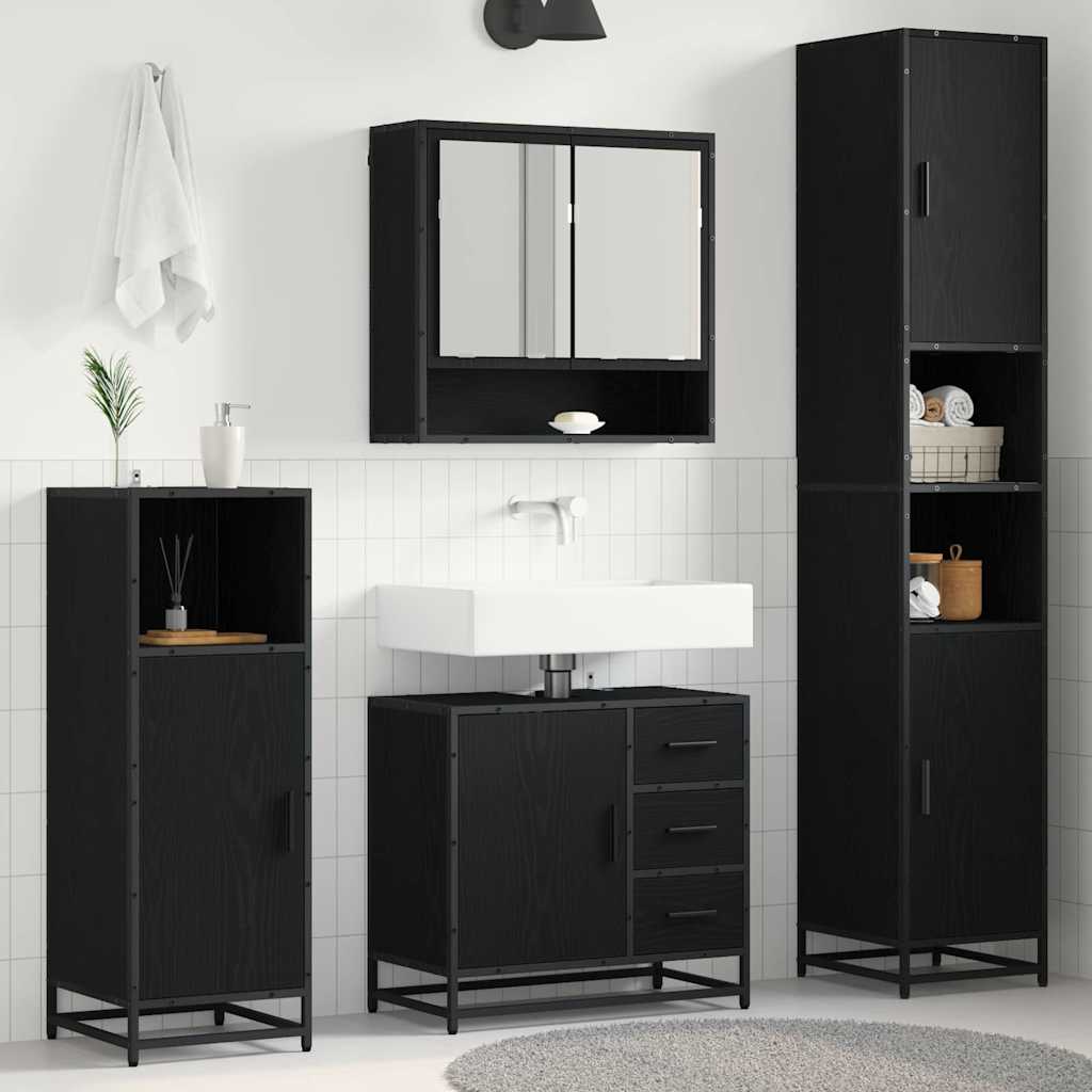 Conjunto de móveis de casa de banho 4 pcs Carvalho preto Contraplacado