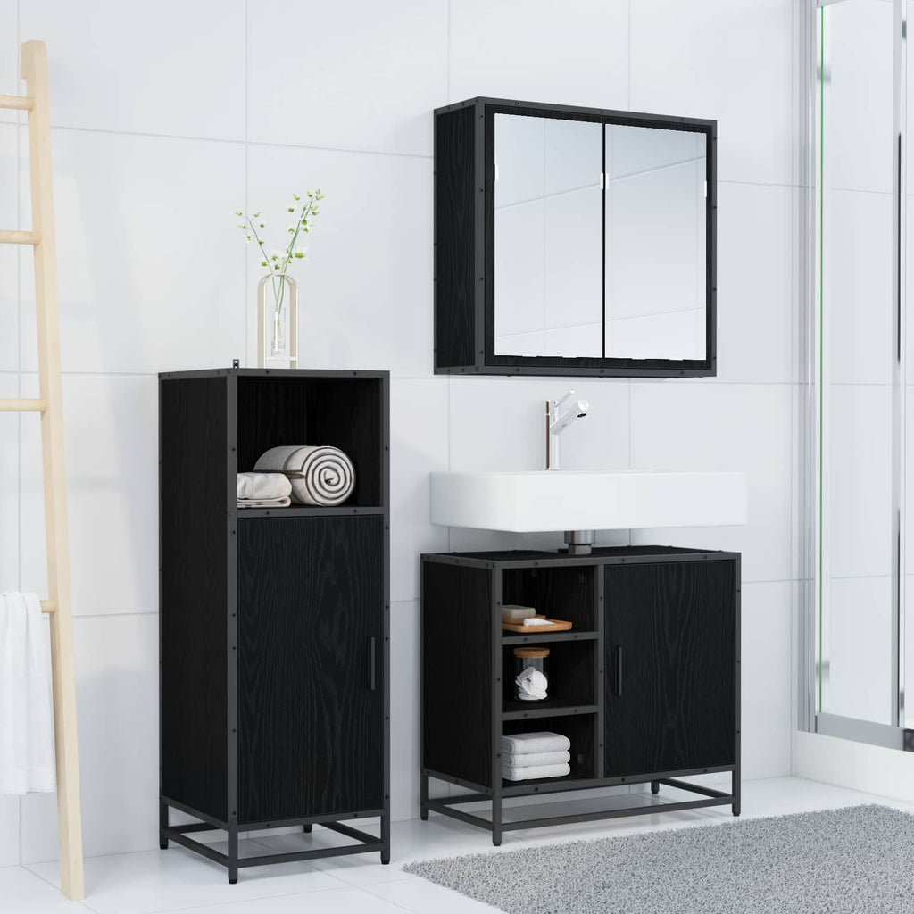 Juego de muebles de baño 3 pcs Roble Negro Madera de ingeniería