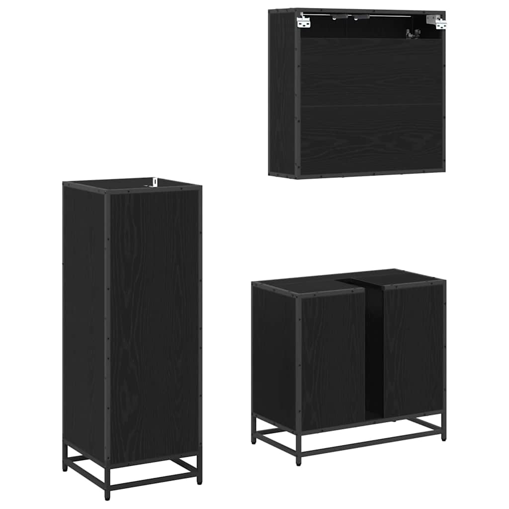 Juego de muebles de baño 3 pcs Roble Negro Madera de ingeniería