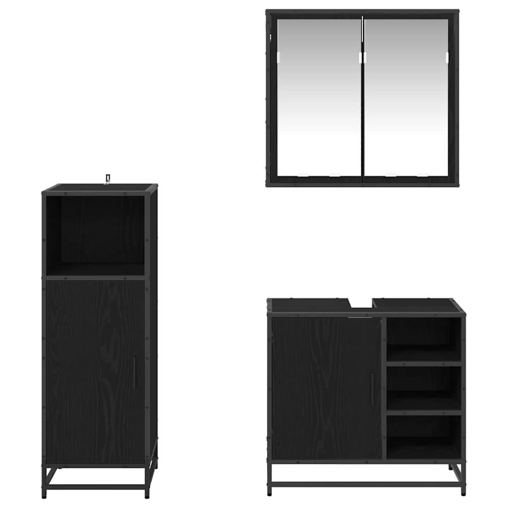 Juego de muebles de baño 3 pcs Roble Negro Madera de ingeniería