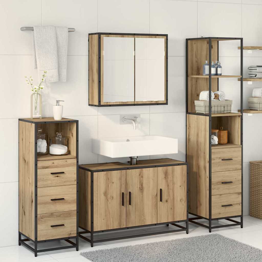 Juego de muebles de baño con cajón 3 pcs Roble artesanal