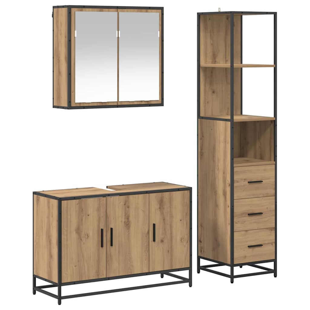 Juego de muebles de baño con cajón 3 pcs Roble artesanal