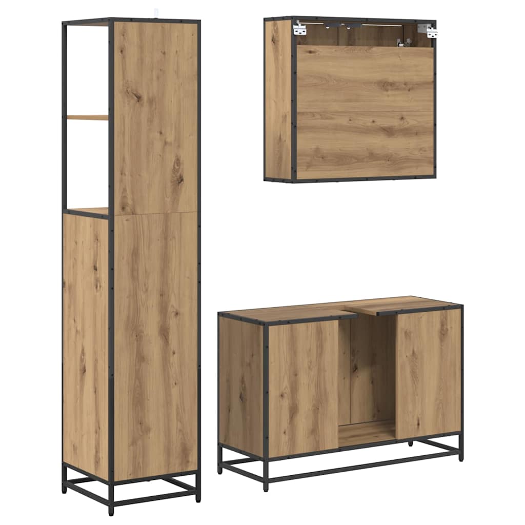 Juego de muebles de baño con cajón 3 pcs Roble artesanal