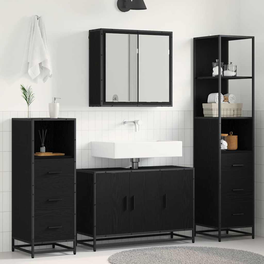 Juego de muebles de baño 3 pcs Roble Negro Madera de ingeniería