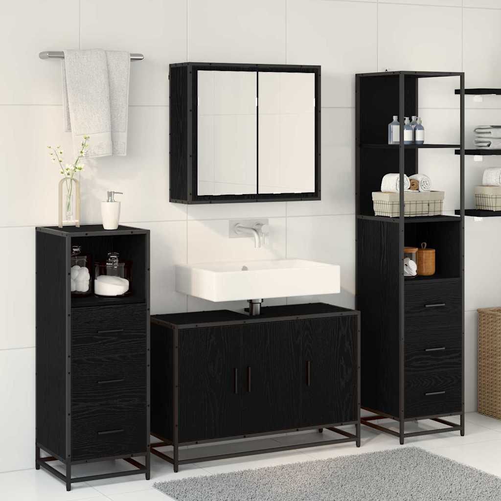 Juego de muebles de baño 3 pcs Roble Negro Madera de ingeniería
