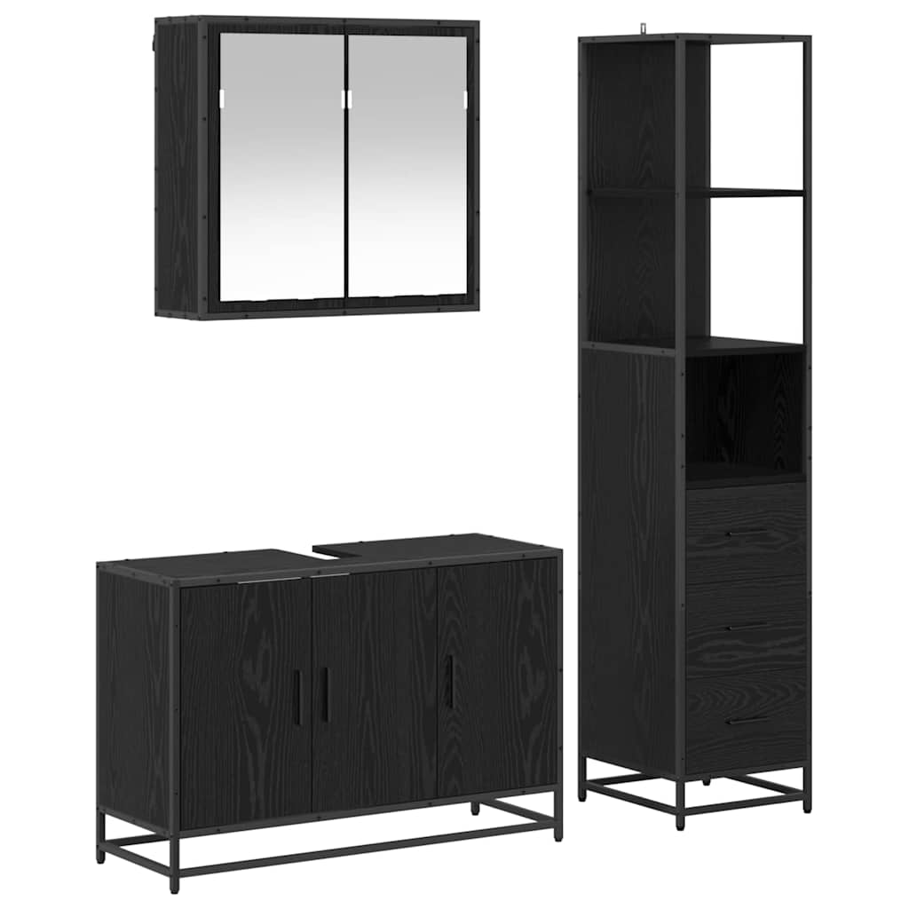 Juego de muebles de baño 3 pcs Roble Negro Madera de ingeniería