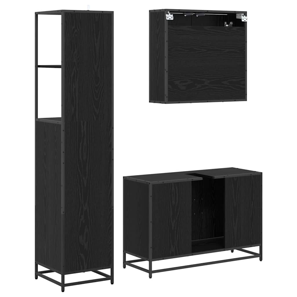 Juego de muebles de baño 3 pcs Roble Negro Madera de ingeniería