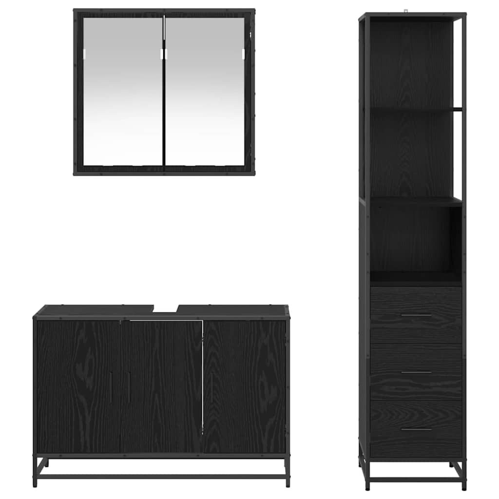 Juego de muebles de baño 3 pcs Roble Negro Madera de ingeniería