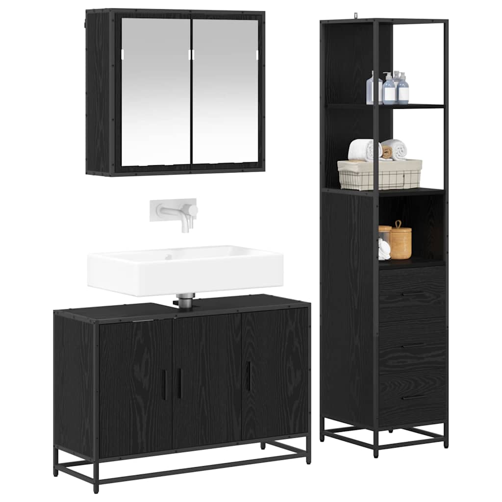 Juego de muebles de baño 3 pcs Roble Negro Madera de ingeniería