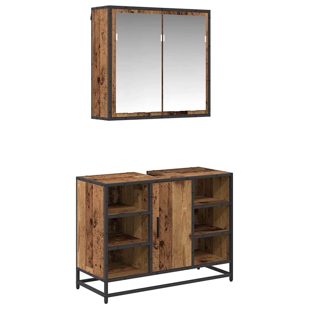 Juego de muebles de baño con estante 2 pcs Madera envejecida