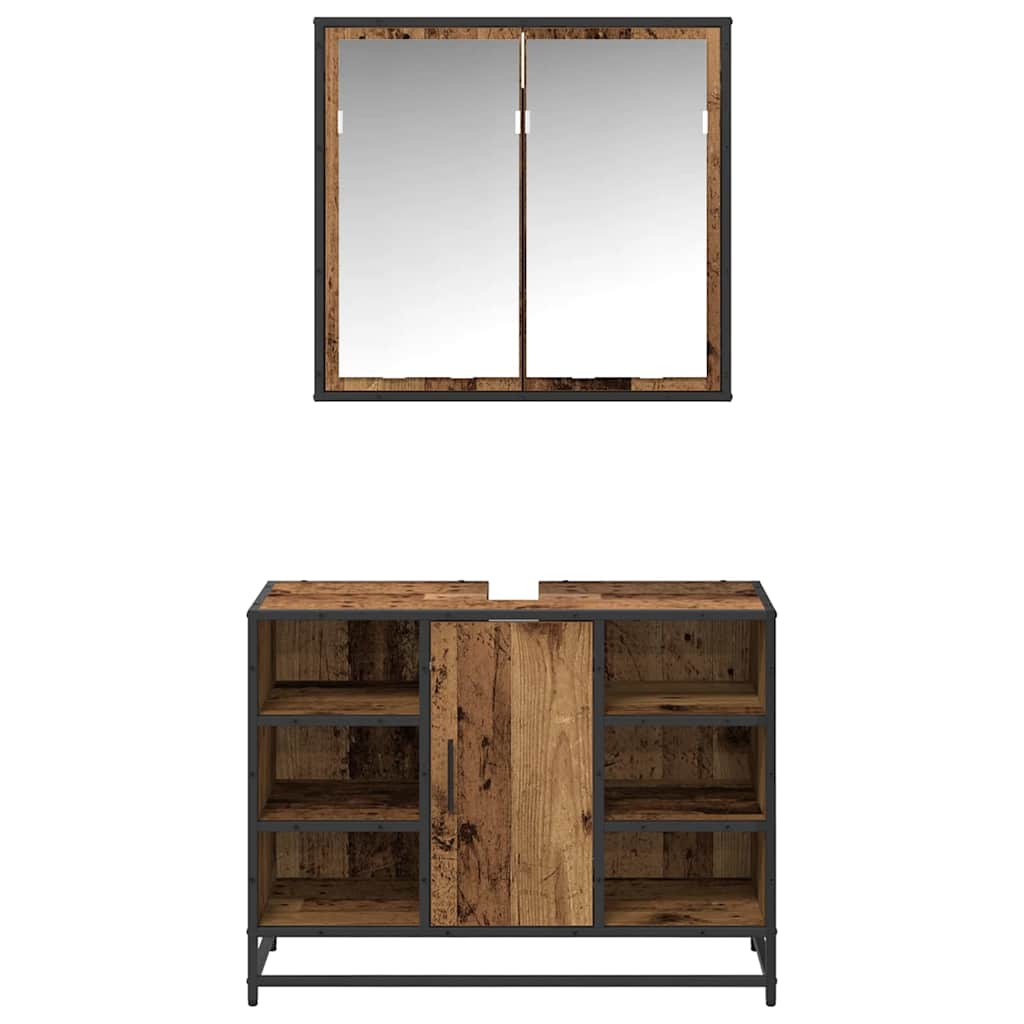 Juego de muebles de baño con estante 2 pcs Madera envejecida