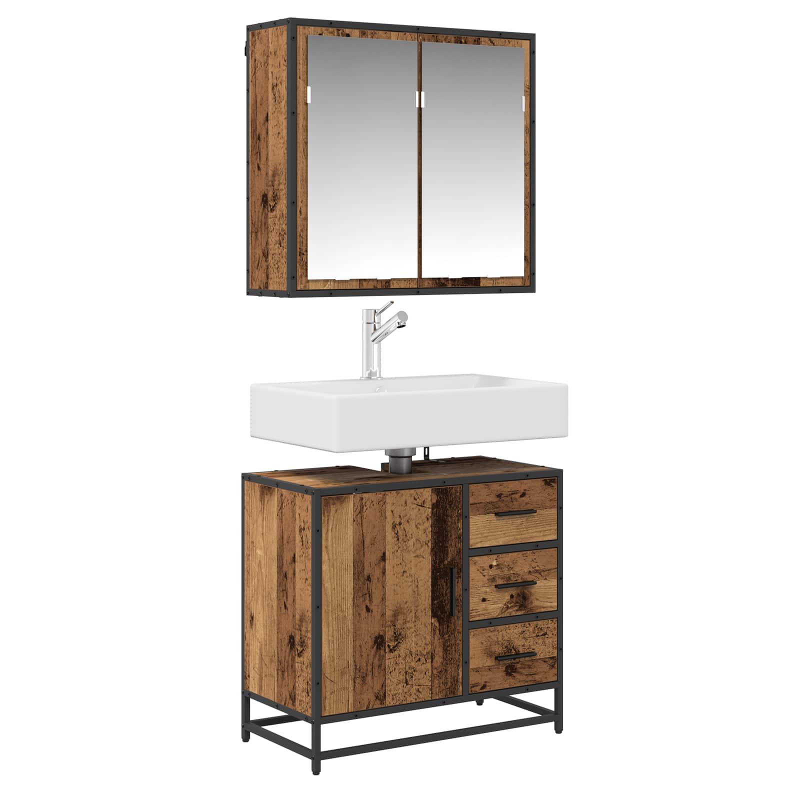Juego de muebles de baño con estante 2 pcs Madera envejecida