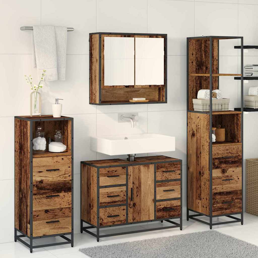 Juego de muebles de baño con cajón 4 pcs Madera envejecida