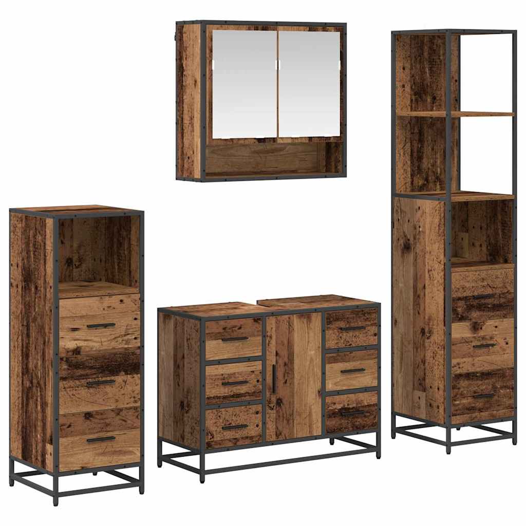 Juego de muebles de baño con cajón 4 pcs Madera envejecida