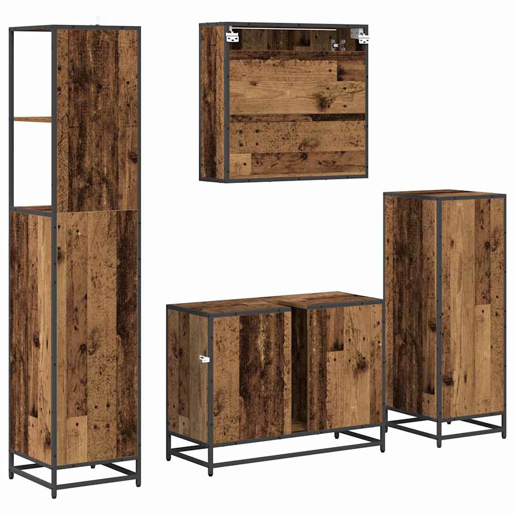 Juego de muebles de baño con cajón 4 pcs Madera envejecida