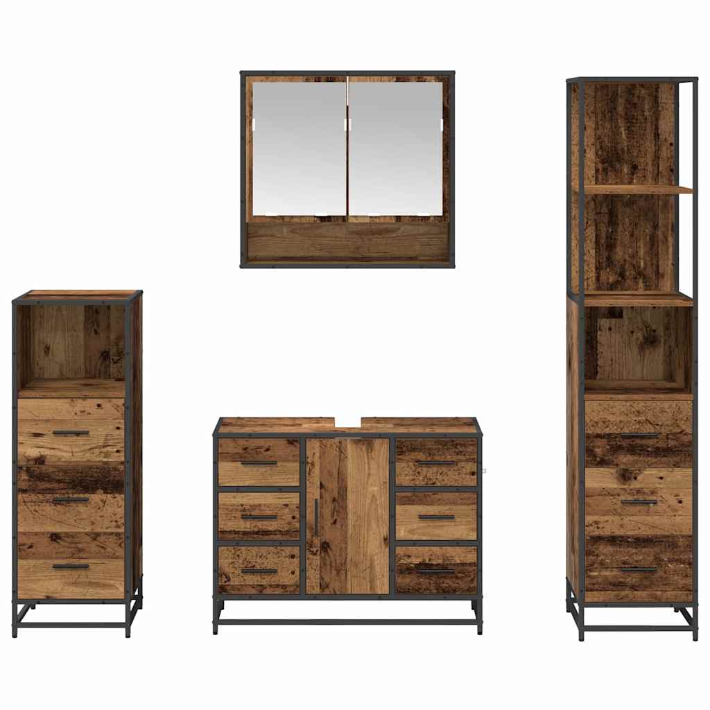 Juego de muebles de baño con cajón 4 pcs Madera envejecida
