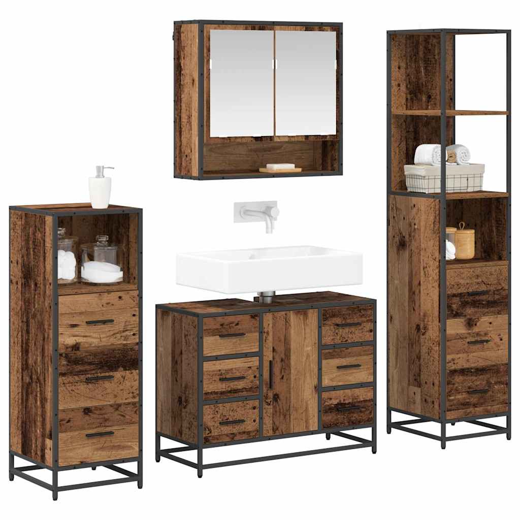 Juego de muebles de baño con cajón 4 pcs Madera envejecida