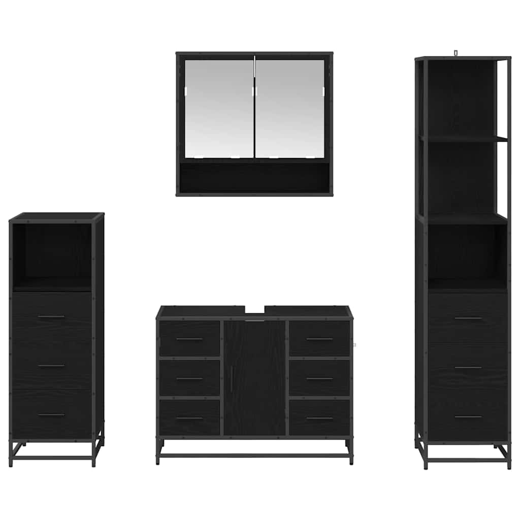 Juego de muebles de baño 4 pcs Roble Negro Madera de ingeniería
