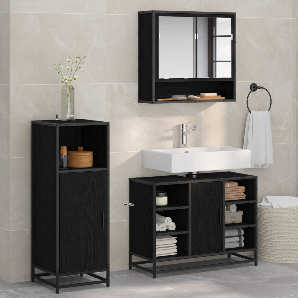 Juego de muebles de baño 3 pcs Roble Negro Madera de ingeniería