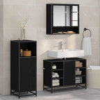 Juego de muebles de baño 3 pcs Roble Negro Madera de ingeniería
