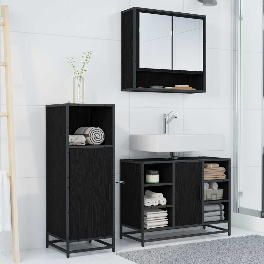 Juego de muebles de baño 3 pcs Roble Negro Madera de ingeniería