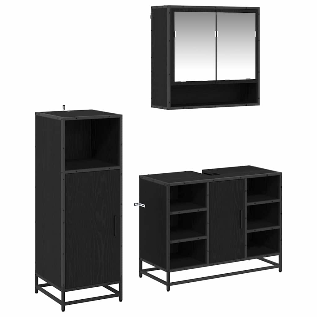 Juego de muebles de baño 3 pcs Roble Negro Madera de ingeniería