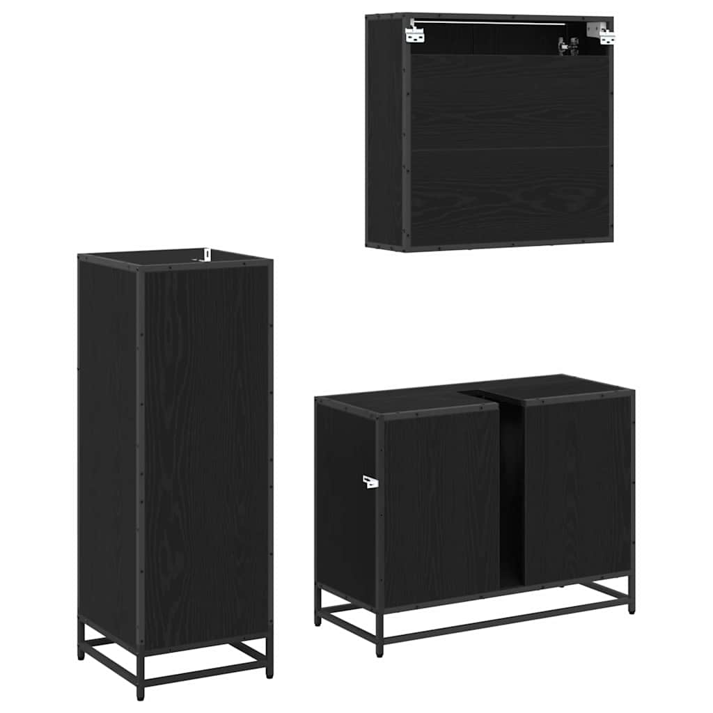 Juego de muebles de baño 3 pcs Roble Negro Madera de ingeniería
