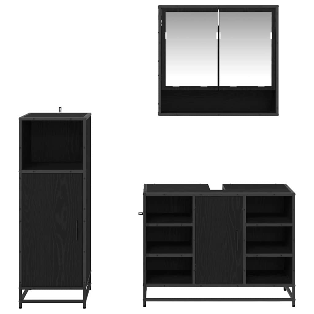 Juego de muebles de baño 3 pcs Roble Negro Madera de ingeniería