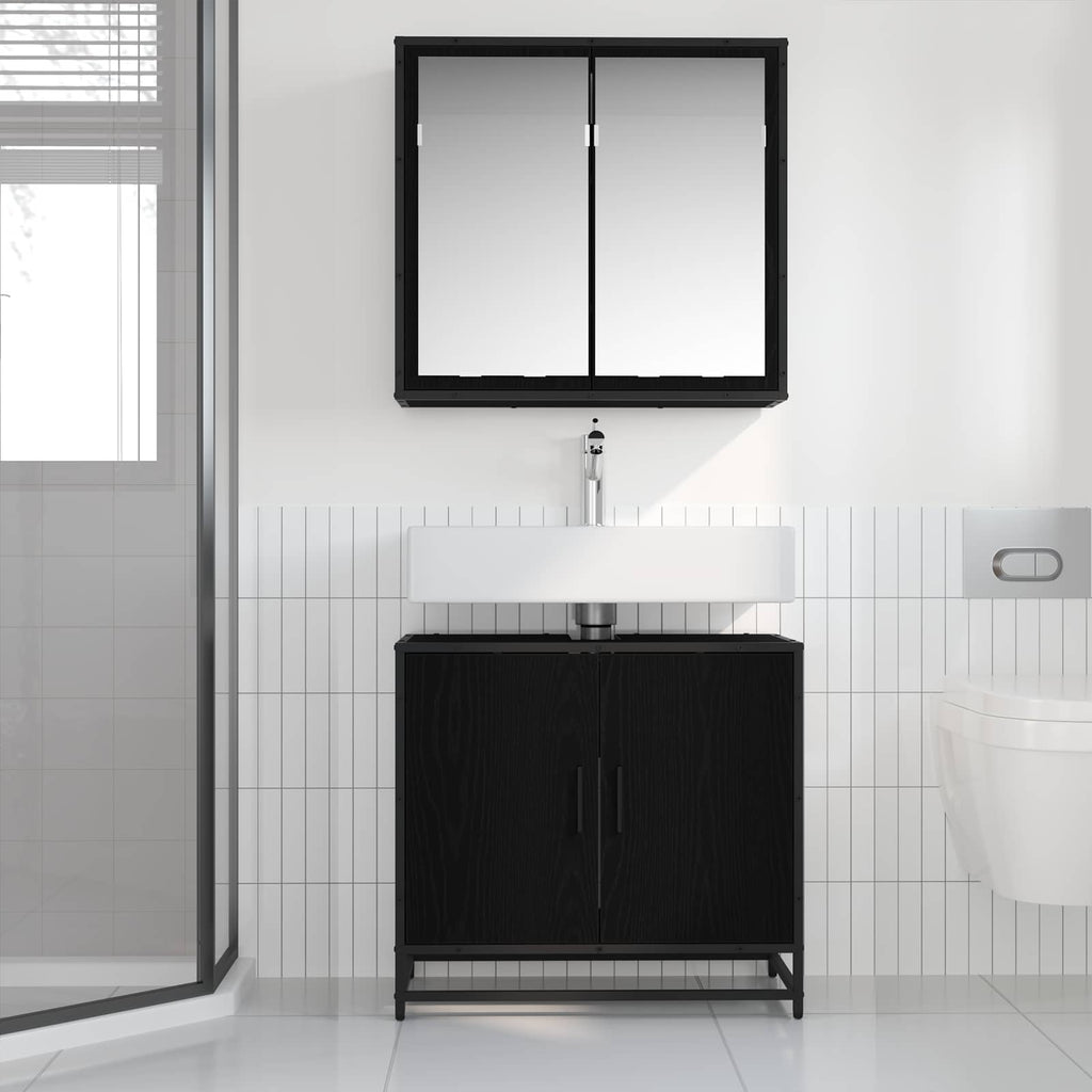 Juego de muebles de baño 2 pcs Roble Negro Madera de ingeniería