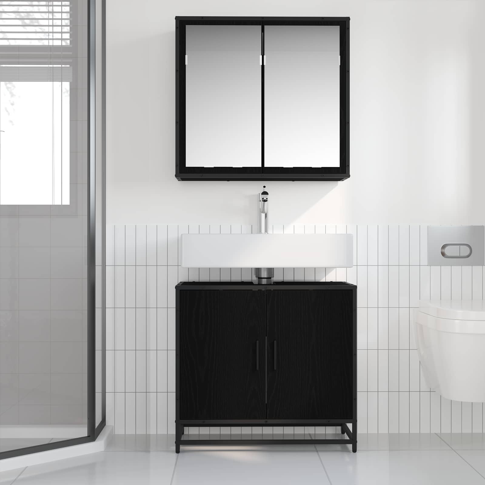 Juego de muebles de baño 2 pcs Roble Negro Madera de ingeniería