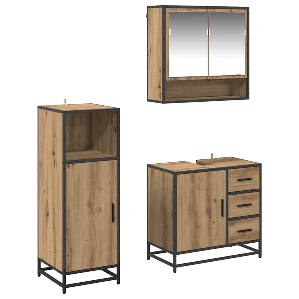 Conjunto de móveis de casa de banho 3 pcs Carvalho Preto Madeira projetada