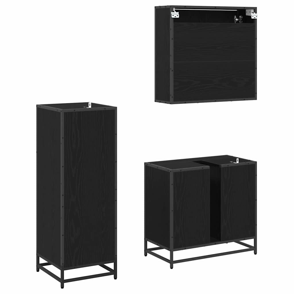 Juego de muebles de baño 3 pcs Roble Negro Madera de ingeniería
