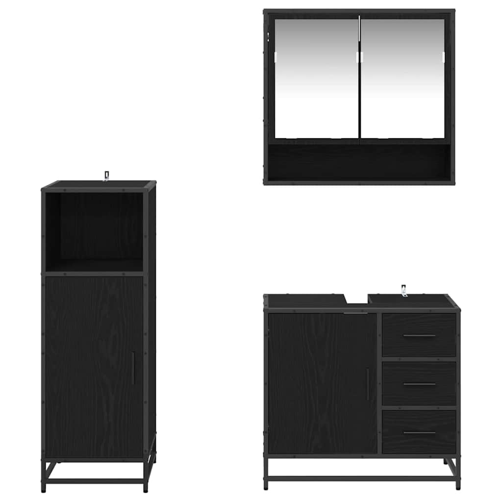 Juego de muebles de baño 3 pcs Roble Negro Madera de ingeniería