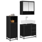 Juego de muebles de baño 3 pcs Roble Negro Madera de ingeniería