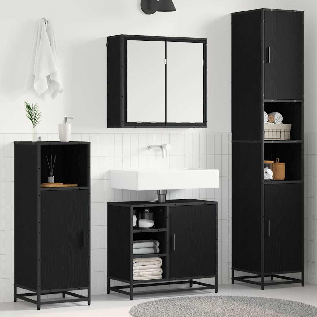 Juego de muebles de baño 4 pcs Roble Negro Madera de ingeniería