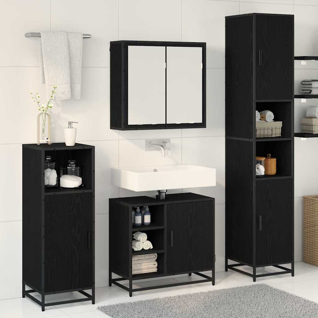 Juego de muebles de baño 4 pcs Roble Negro Madera de ingeniería