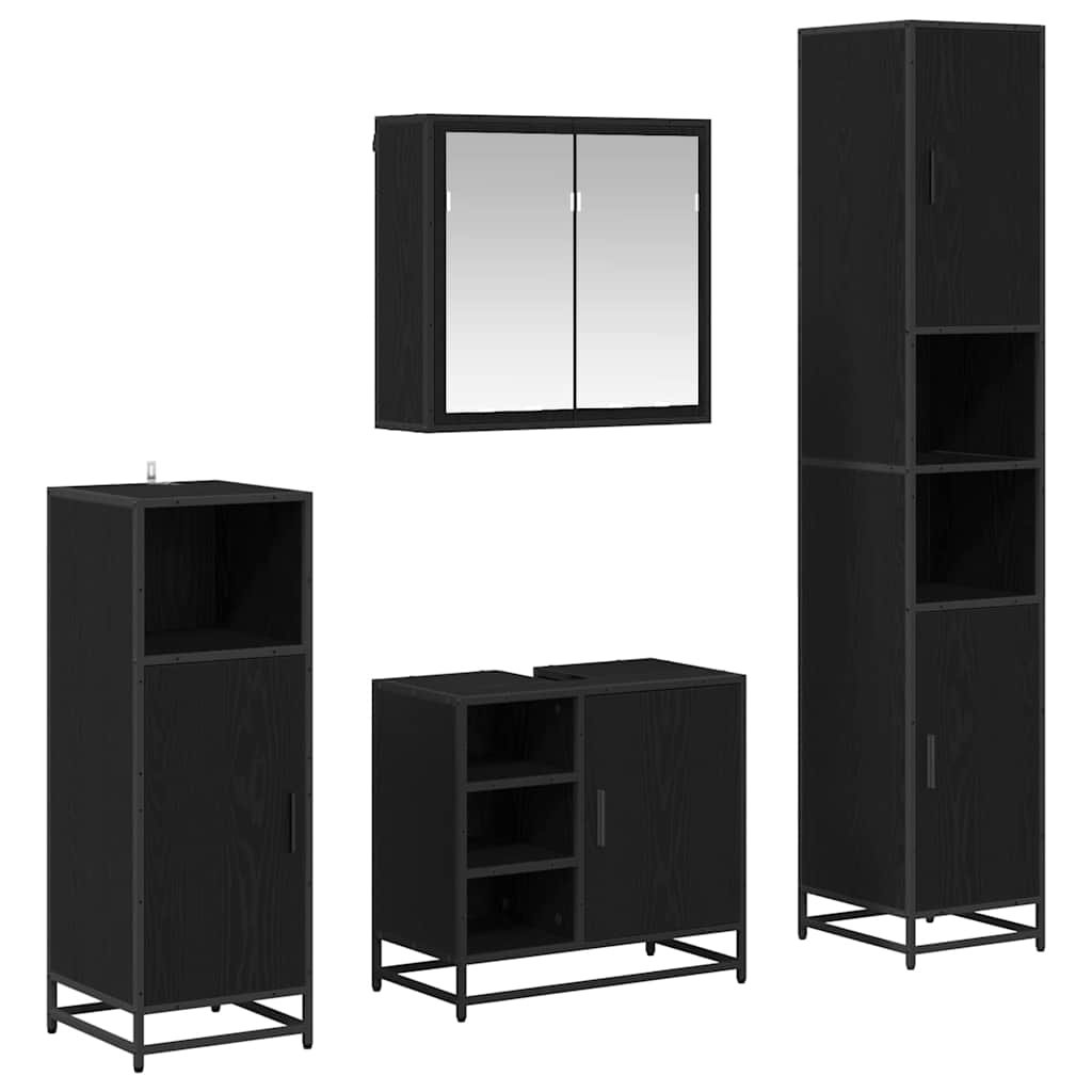 Juego de muebles de baño 4 pcs Roble Negro Madera de ingeniería
