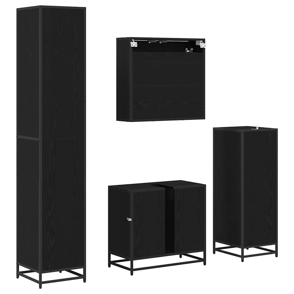 Juego de muebles de baño 4 pcs Roble Negro Madera de ingeniería