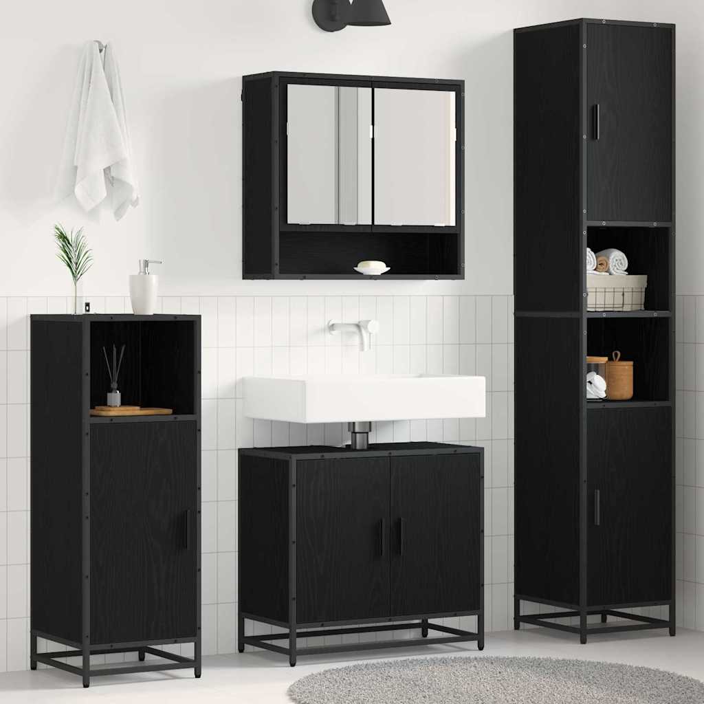Conjunto de móveis de casa de banho 4 pcs Carvalho Preto Madeira composta