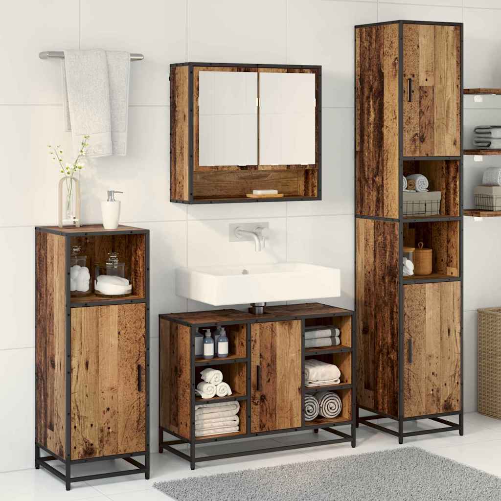 Juego de muebles de baño con estante 3 pcs Madera Vieja