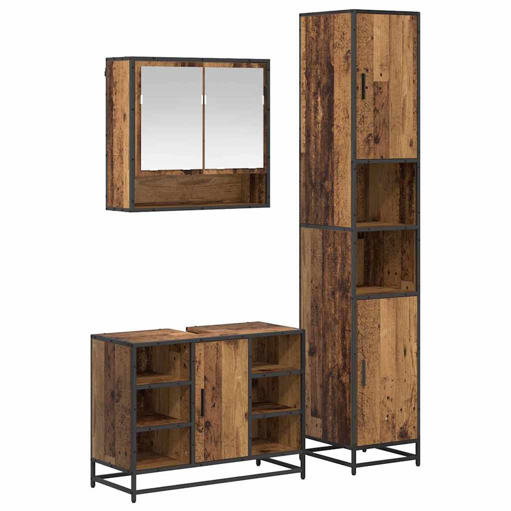 Juego de muebles de baño con estante 3 pcs Madera Vieja